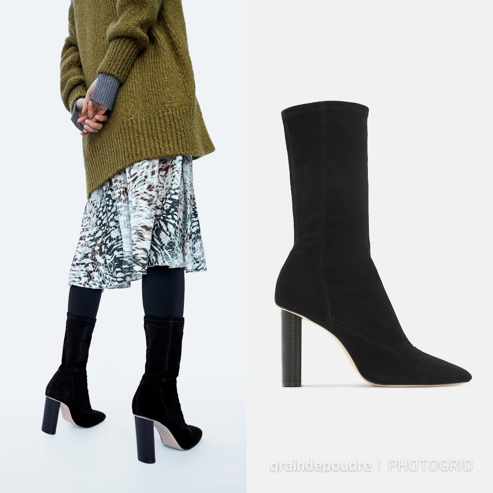 Rare! 🎉2x HP🎉 Zara Black Suede Slender Heel Sock Boot 40 vetements